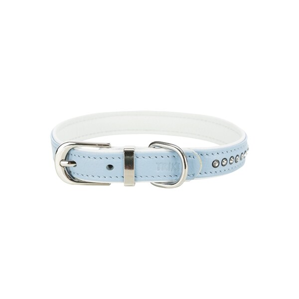 Trixie halsband hond active comfort met strass steen leer lichtblauw middel