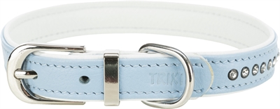 Trixie halsband hond active comfort met strass steen leer lichtblauw middel