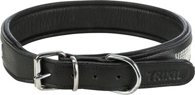 Trixie halsband hond active comfort met strass steentjes leer zwart groot