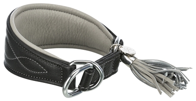 Trixie halsband hond active comfort voor windhonden leer zwart / grijs klein
