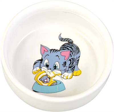 Trixie voerbak / waterbak stripkat met bak keramiek wit 300ml