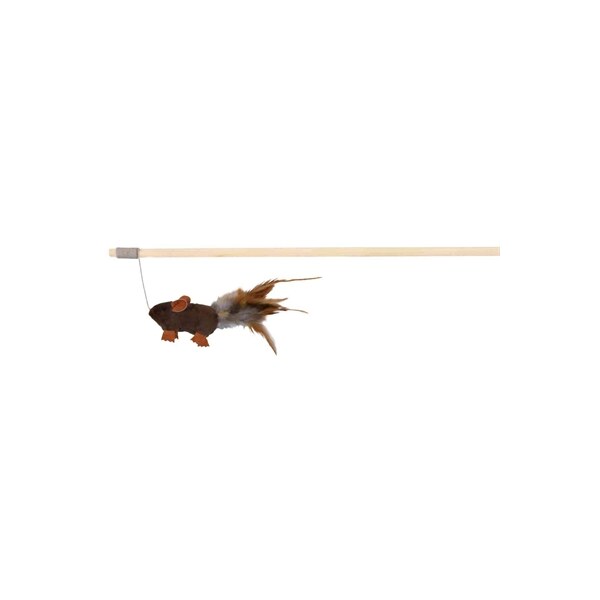 Trixie speelhengel muis met veren hout / pluche met catnip