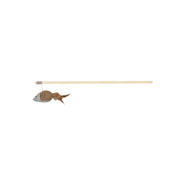 Trixie speelhengel muis met veren hout / jute / canvas