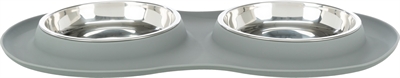 Trixie voerbak / waterbak dubbel siliconen / rvs grijs 300ml