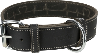 Trixie halsband hond rustic vetleer heartbeat zwart groot