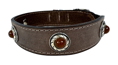 Sazzz halsband hond boho treasure stone vintage leer bruin middel