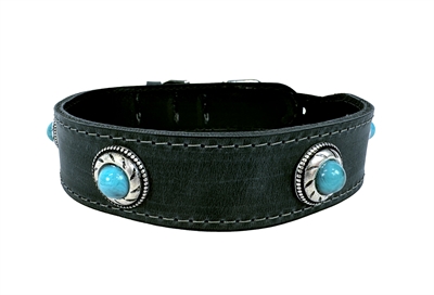 Sazzz halsband hond boho treasure stone vintage leer antraciet groot
