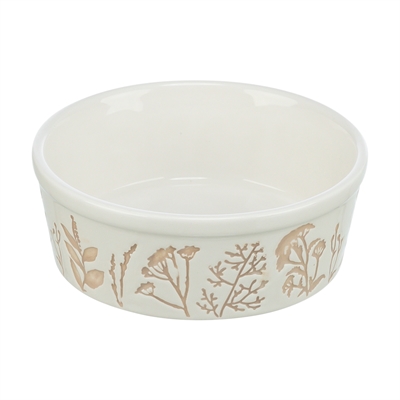 Trixie voerbak / drinkbak hond plantmotief structuur keramiek wit / taupe 300ml