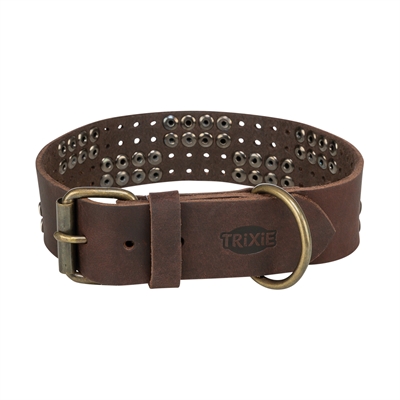 Trixie halsband hond rivet rustic vetleer donkerbruin middel
