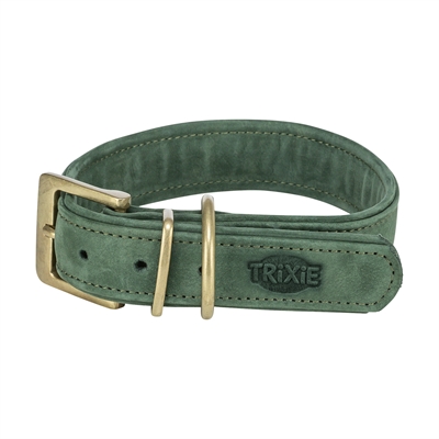 Trixie halsband hond pure leer saliegroen klein/middel