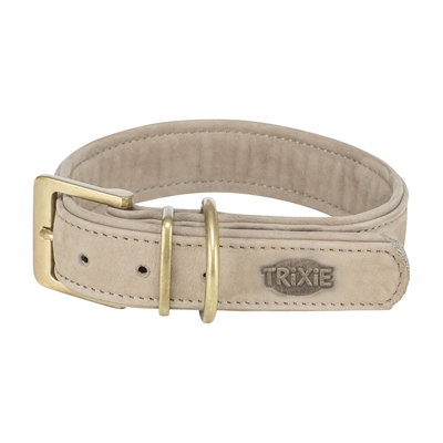 Trixie halsband hond pure leer lichtgrijs middel