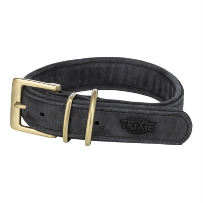 Trixie halsband hond pure leer zwart middel/groot