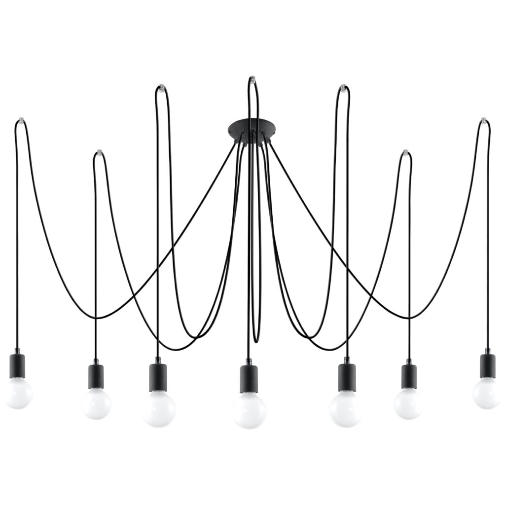 Kroonluchter EDISON 7 zwart stof/staal