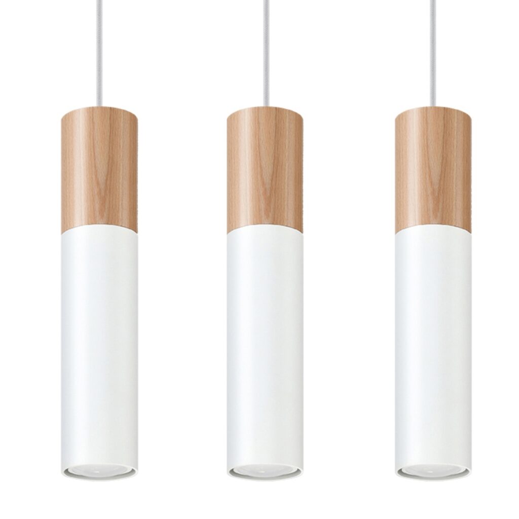 Hanglamp PABLO 3 wit staal/hout