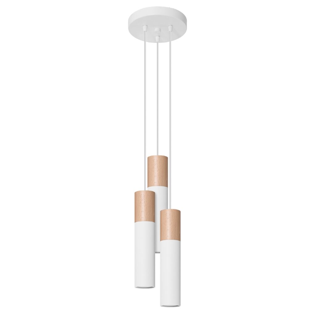 Hanglamp PABLO 3P wit staal/hout