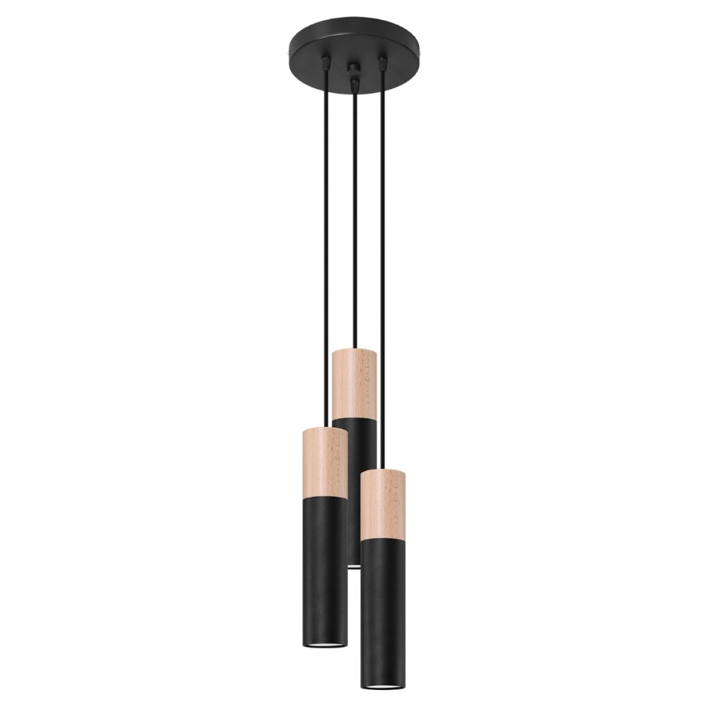 Hanglamp PABLO 3P zwart staal/hout