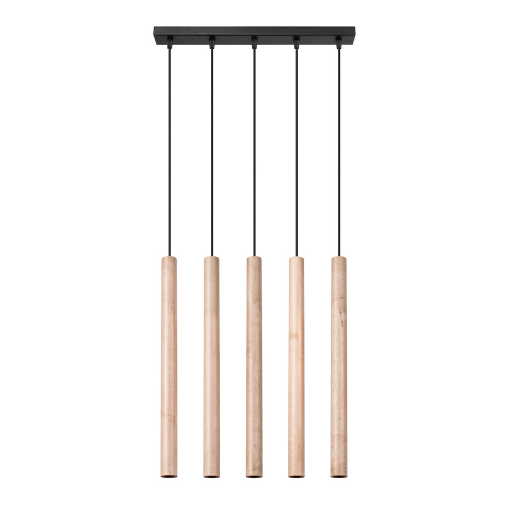 Hanglamp PASTELO 5L hout staal/hout