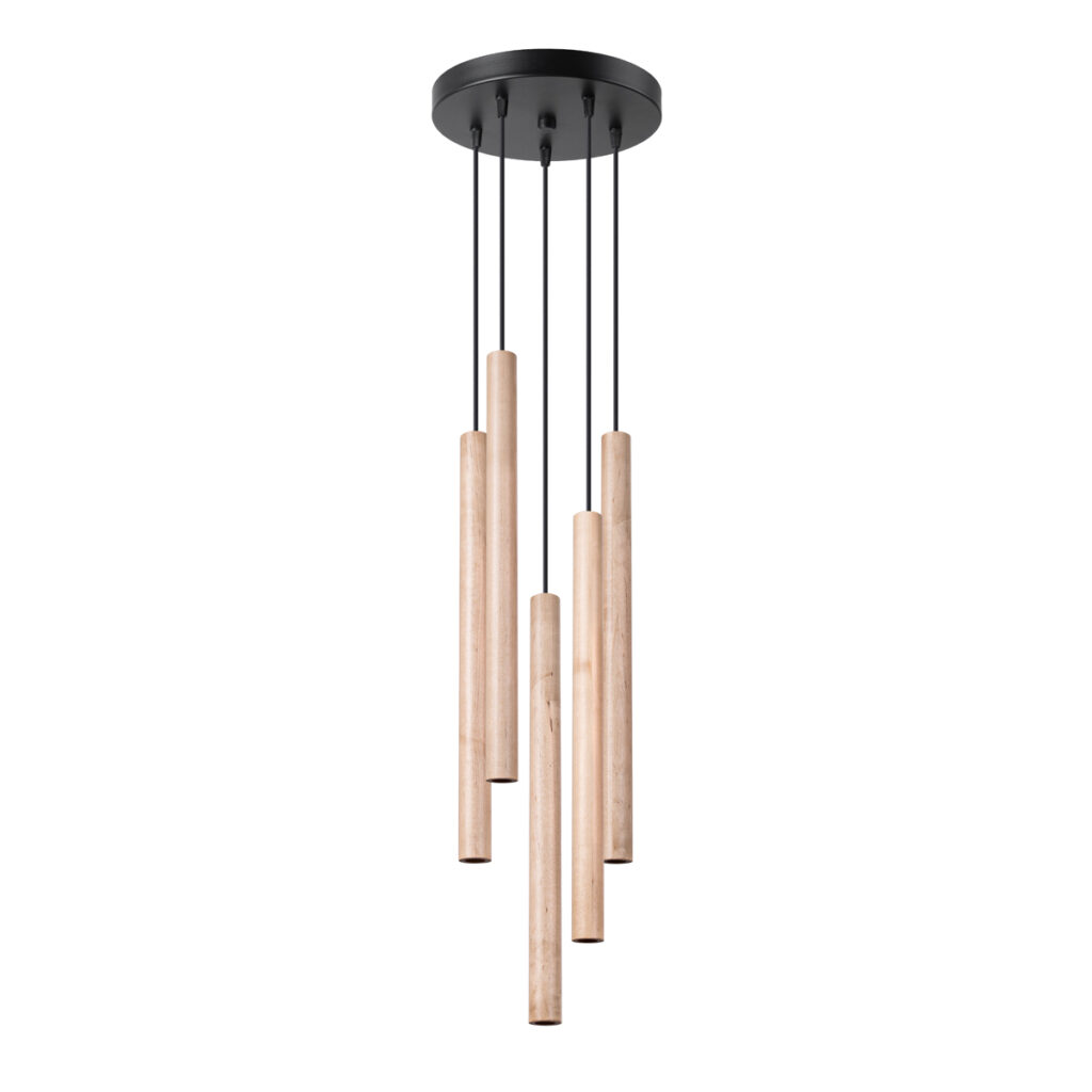 Hanglamp PASTELO 5P hout staal/hout