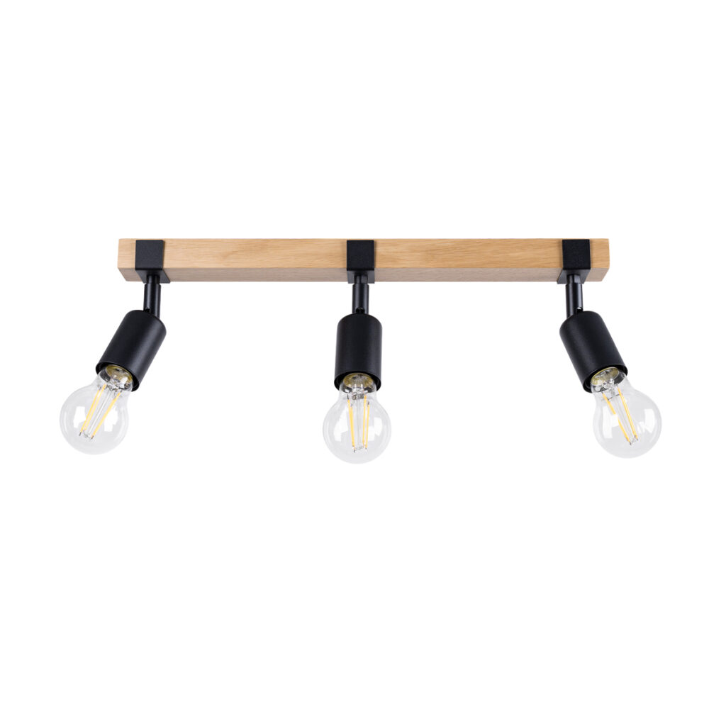 Plafondlamp ZUCA 3 zwart staal/hout