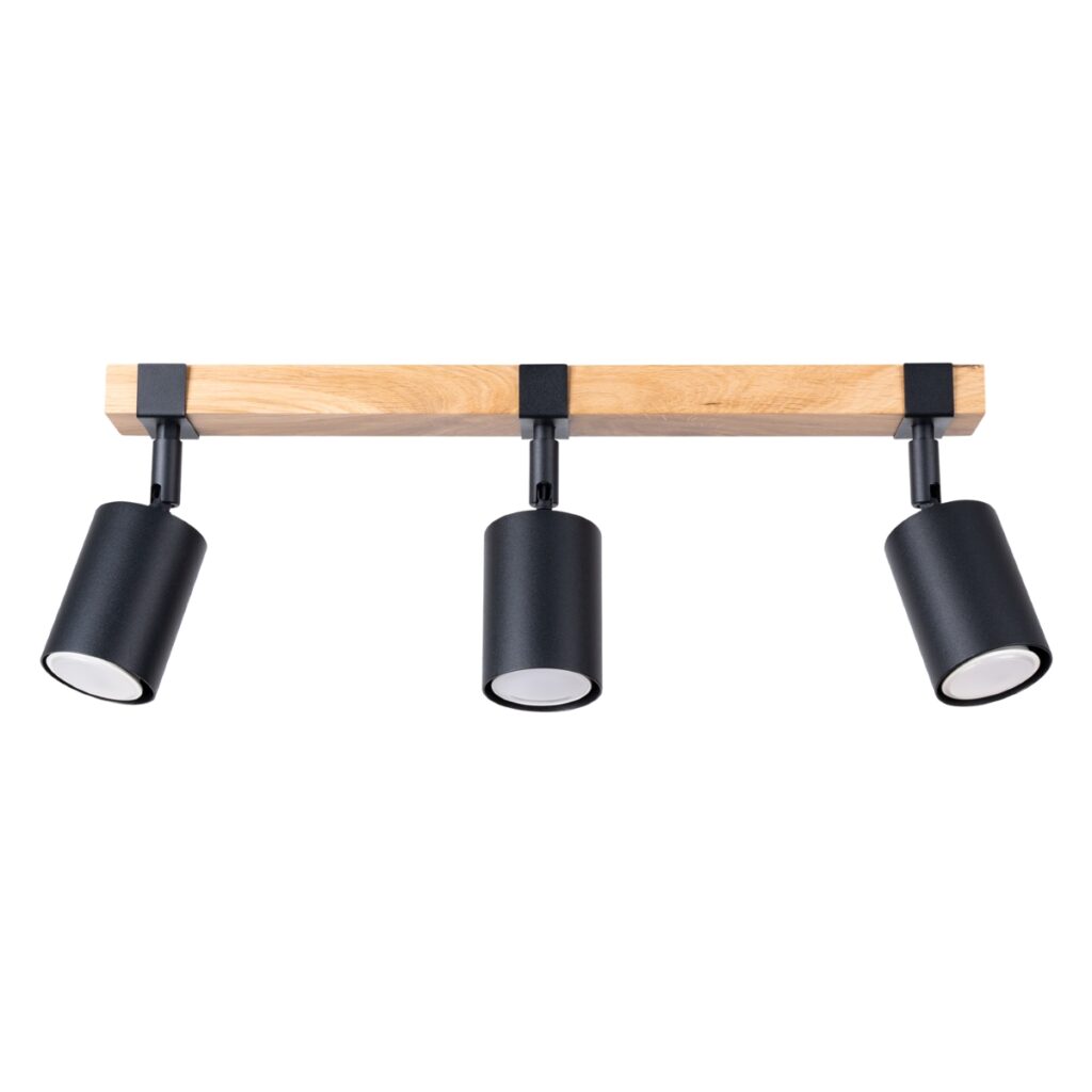 Plafondlamp FAGER 3 zwart staal/natuurlijk hout